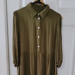 Olive Green Button-Front Women’s Dress